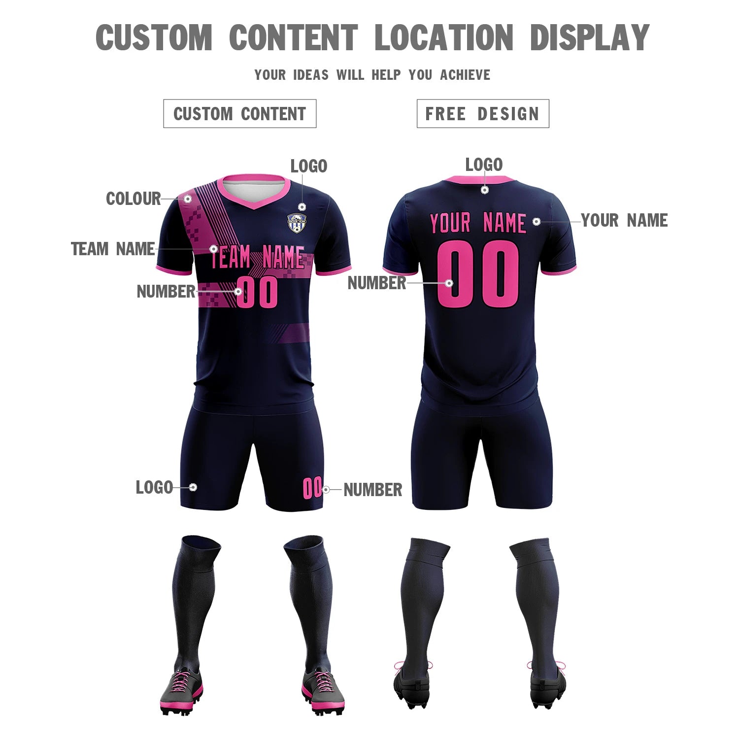 Custom Navy Pink Training Uniform For Men Soccer Sets Jersey