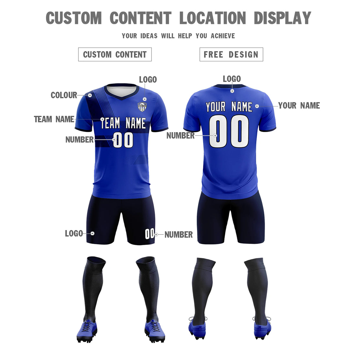Custom Royal Blue Navy Training Uniform For Men Soccer Sets Jersey