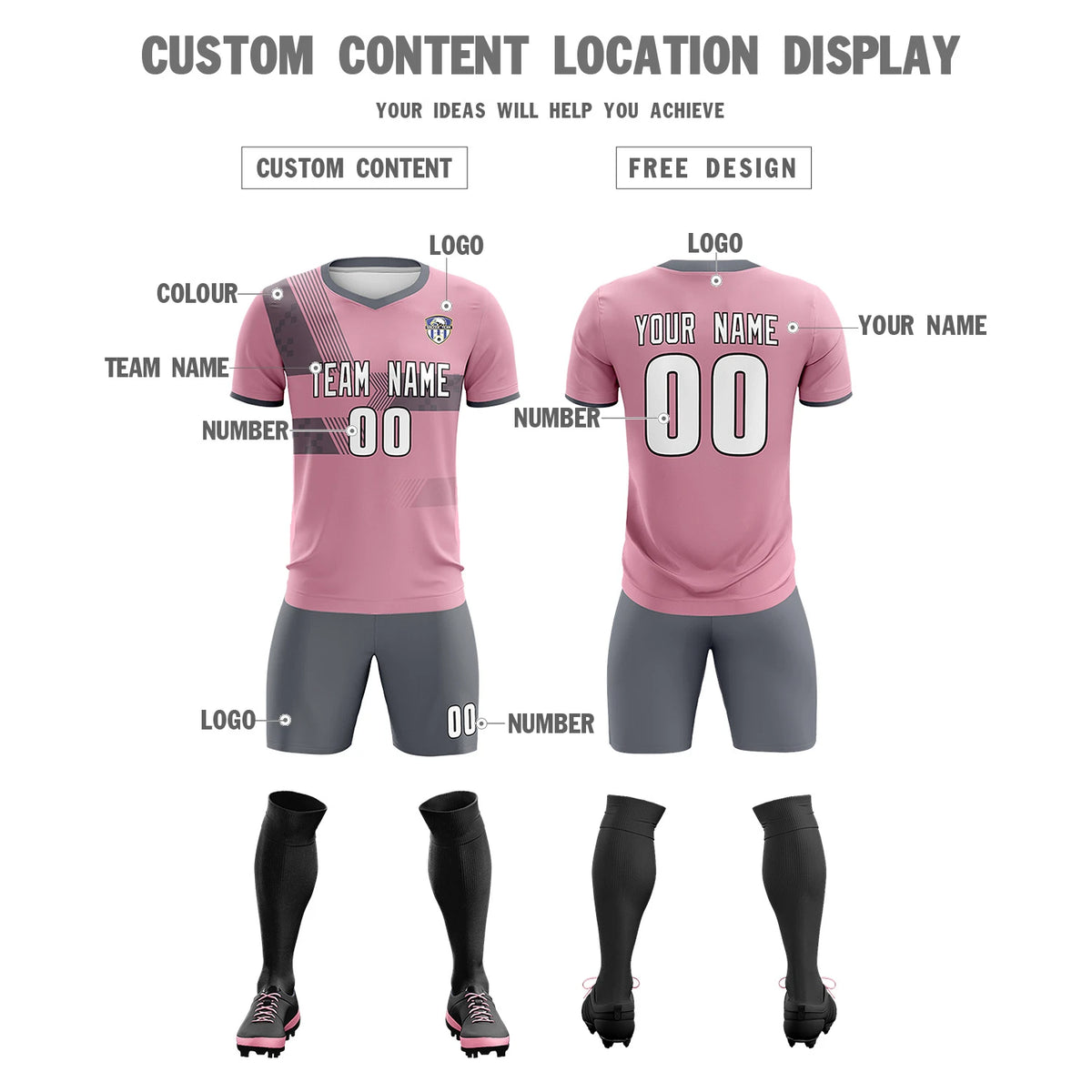 Custom Light Pink Gray Training Uniform For Men Soccer Sets Jersey