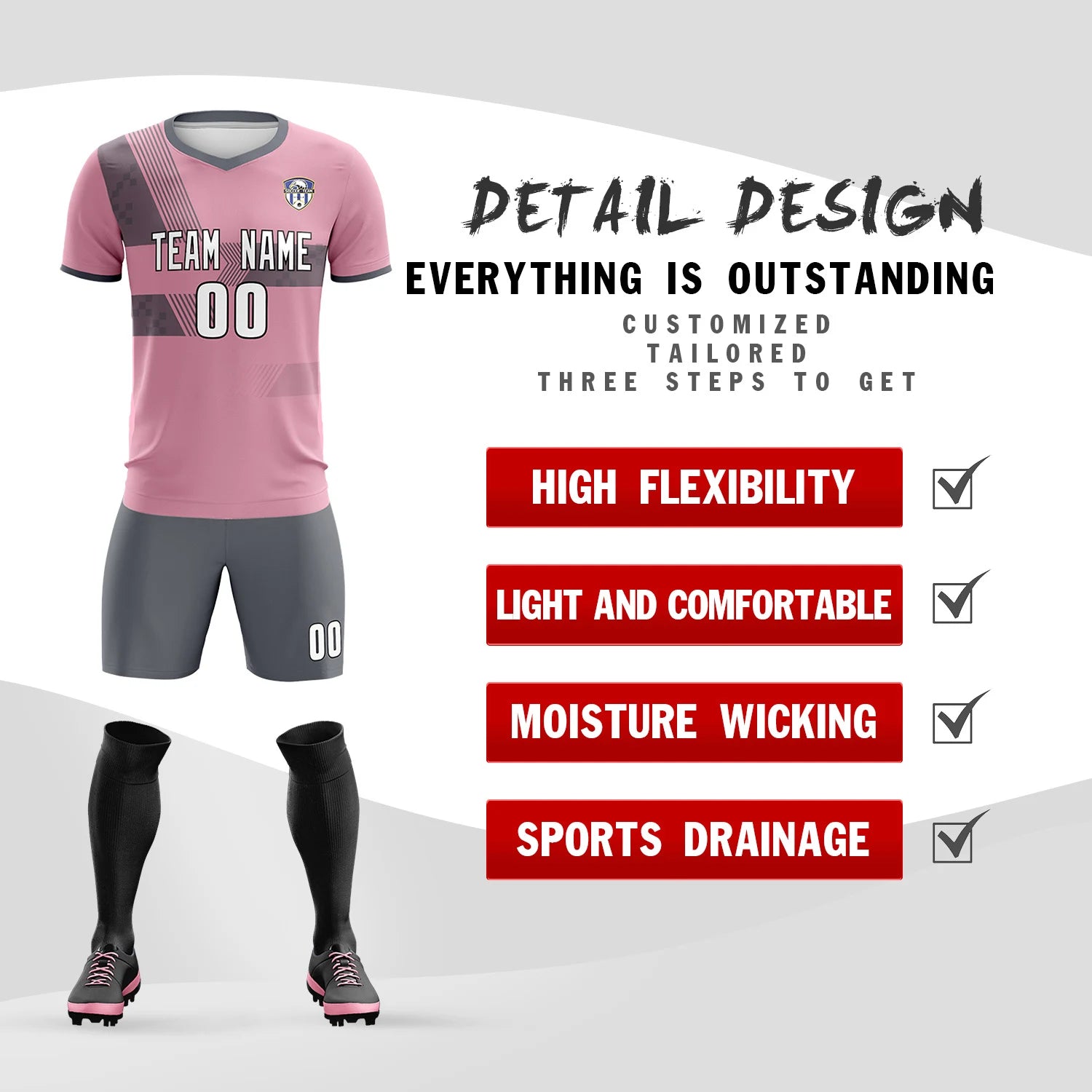 Custom Light Pink Gray Training Uniform For Men Soccer Sets Jersey