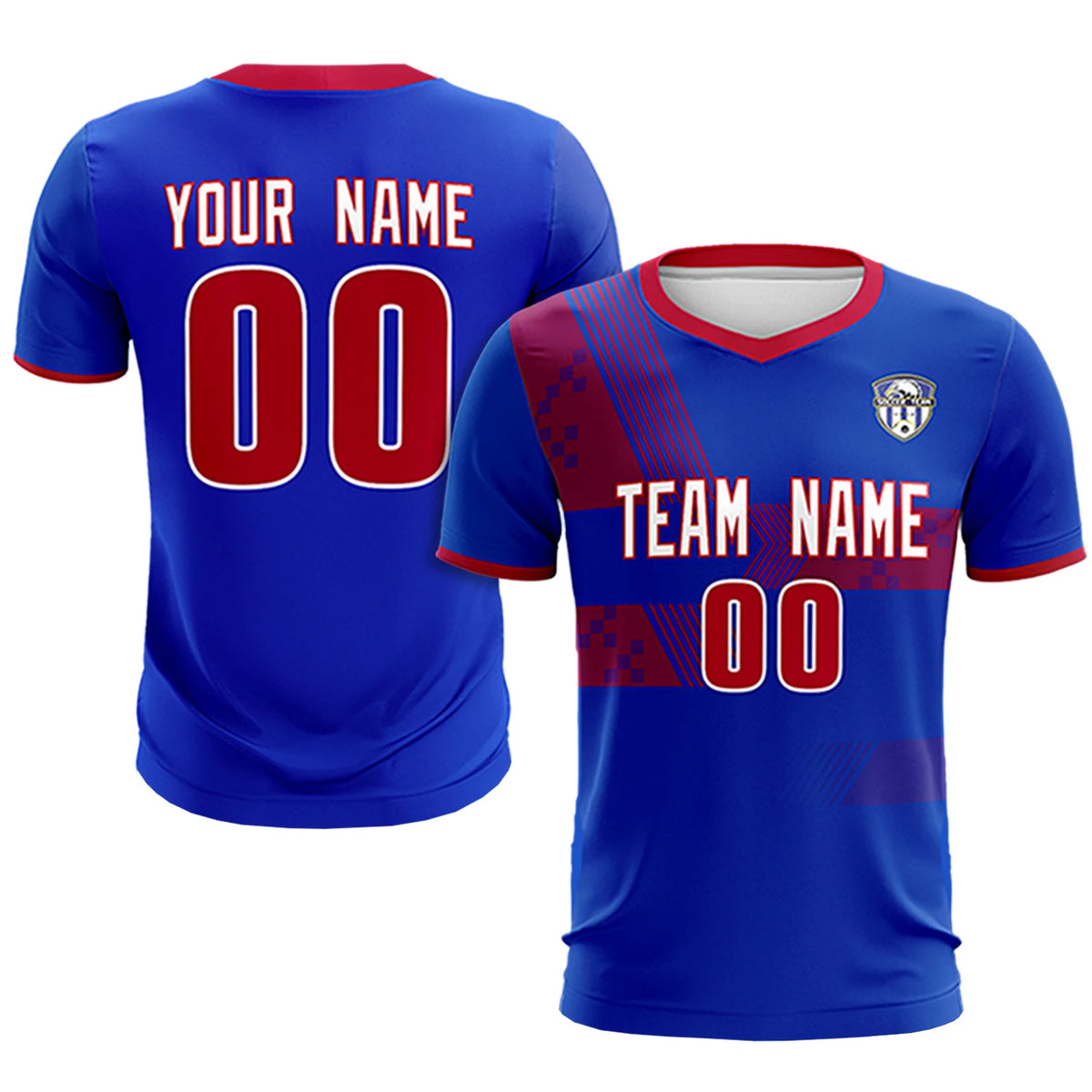 Custom Royal Blue Red Training Uniform For Men Soccer Sets Jersey