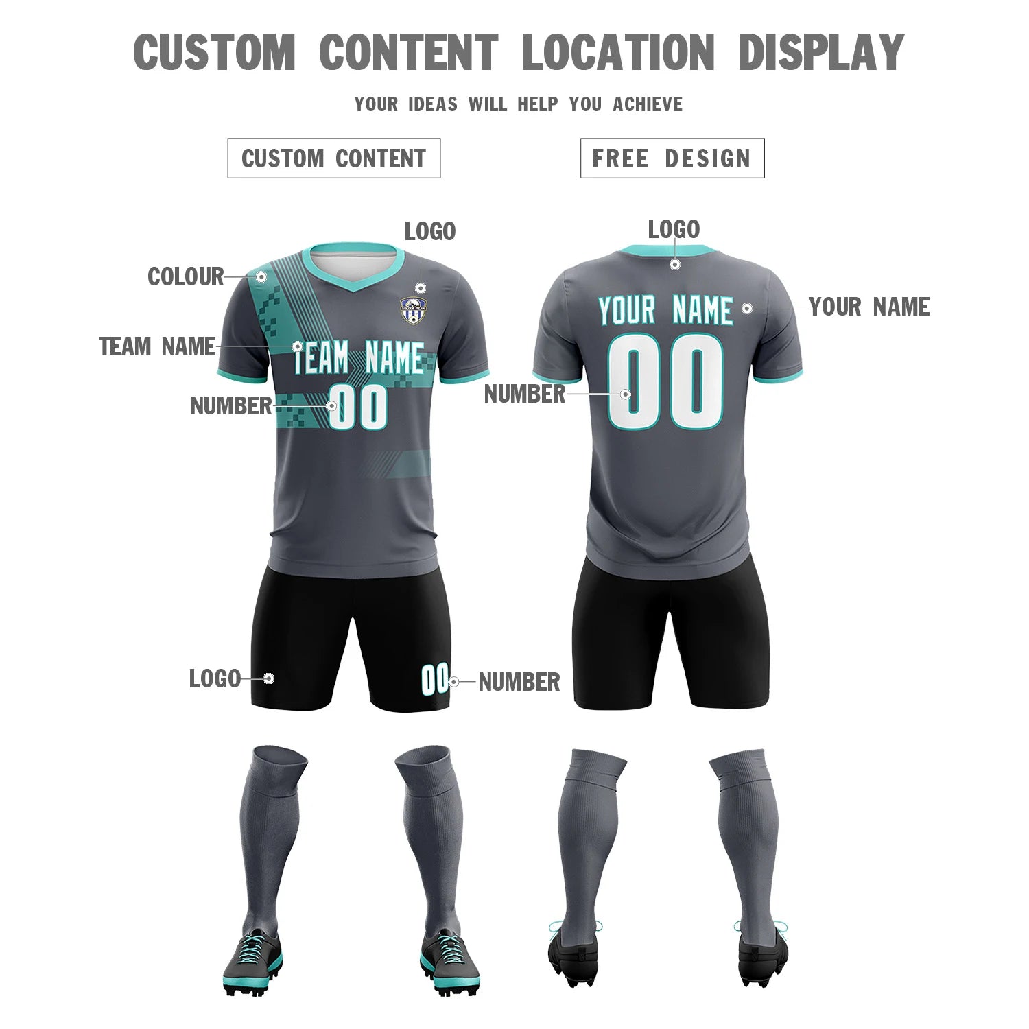 Custom Gray Bright Green Training Uniform For Men Soccer Sets Jersey