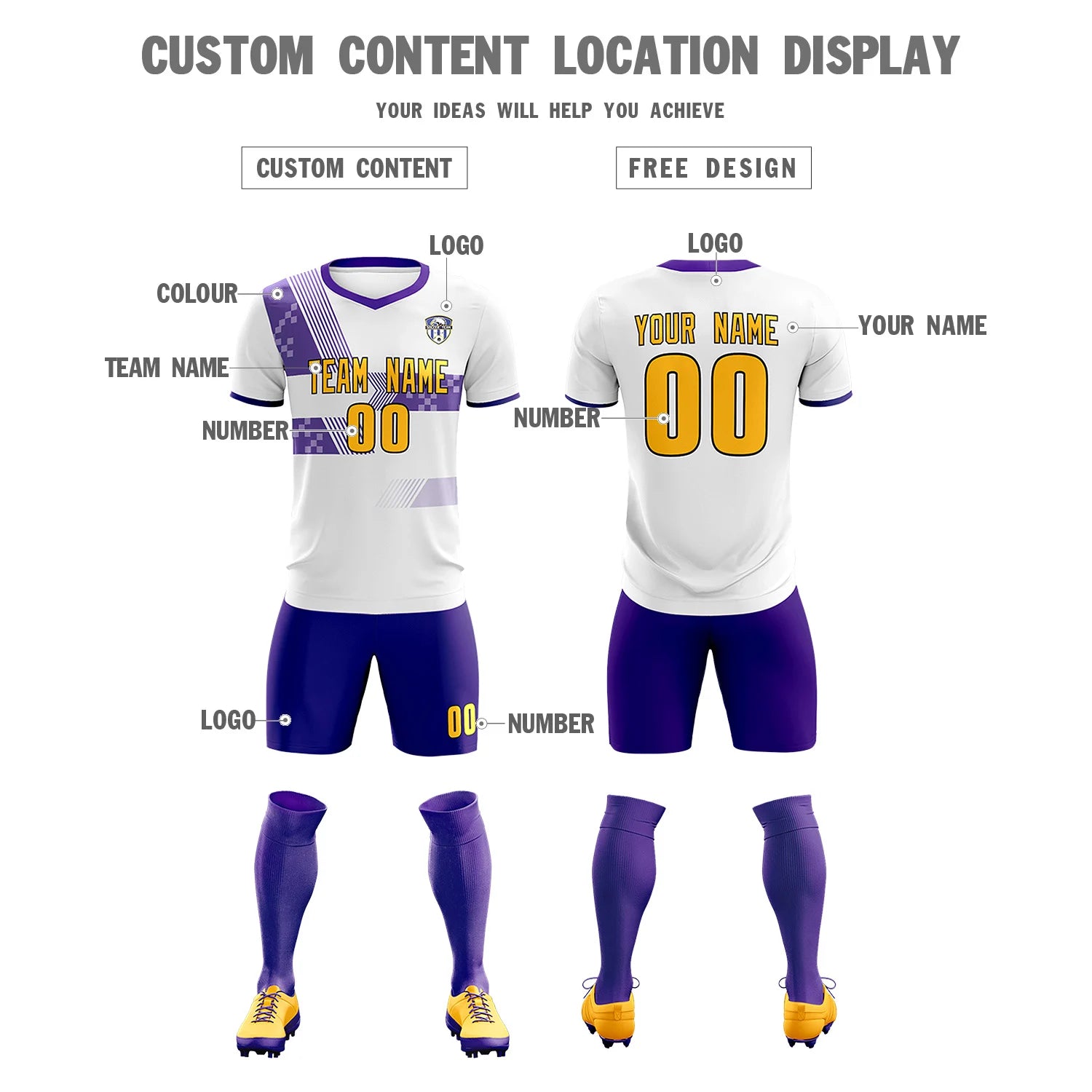 Custom White Purple Training Uniform For Men Soccer Sets Jersey