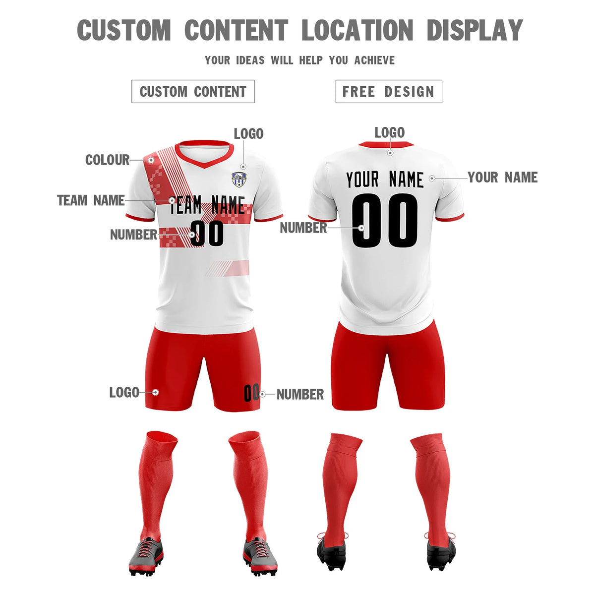 Custom White Red Training Uniform For Men Soccer Sets Jersey