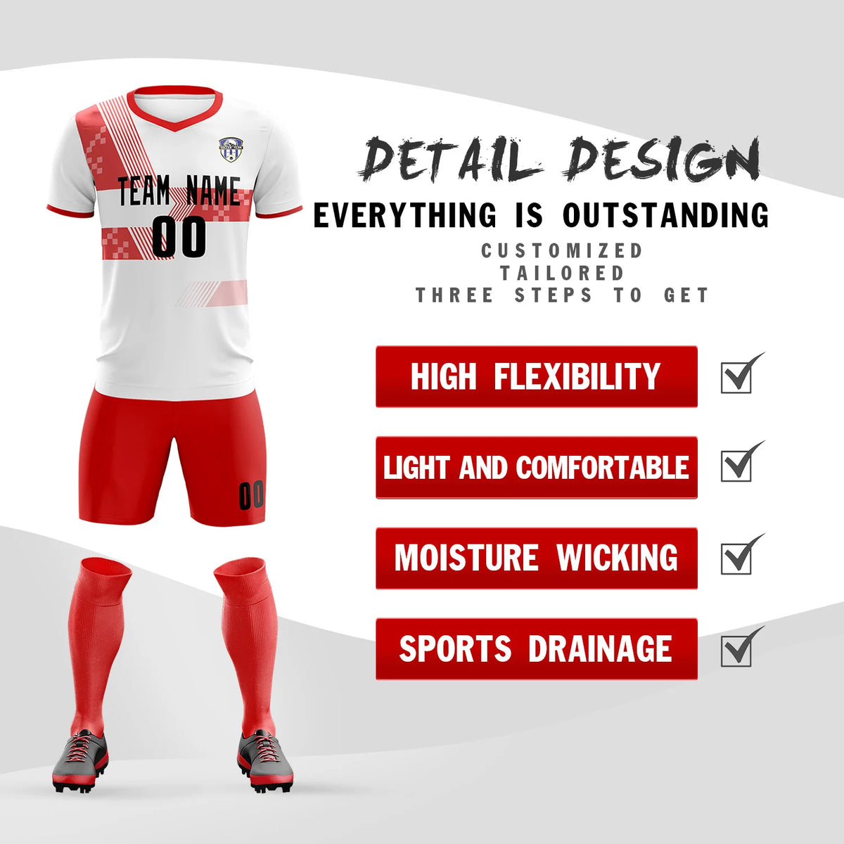 Custom White Red Training Uniform For Men Soccer Sets Jersey