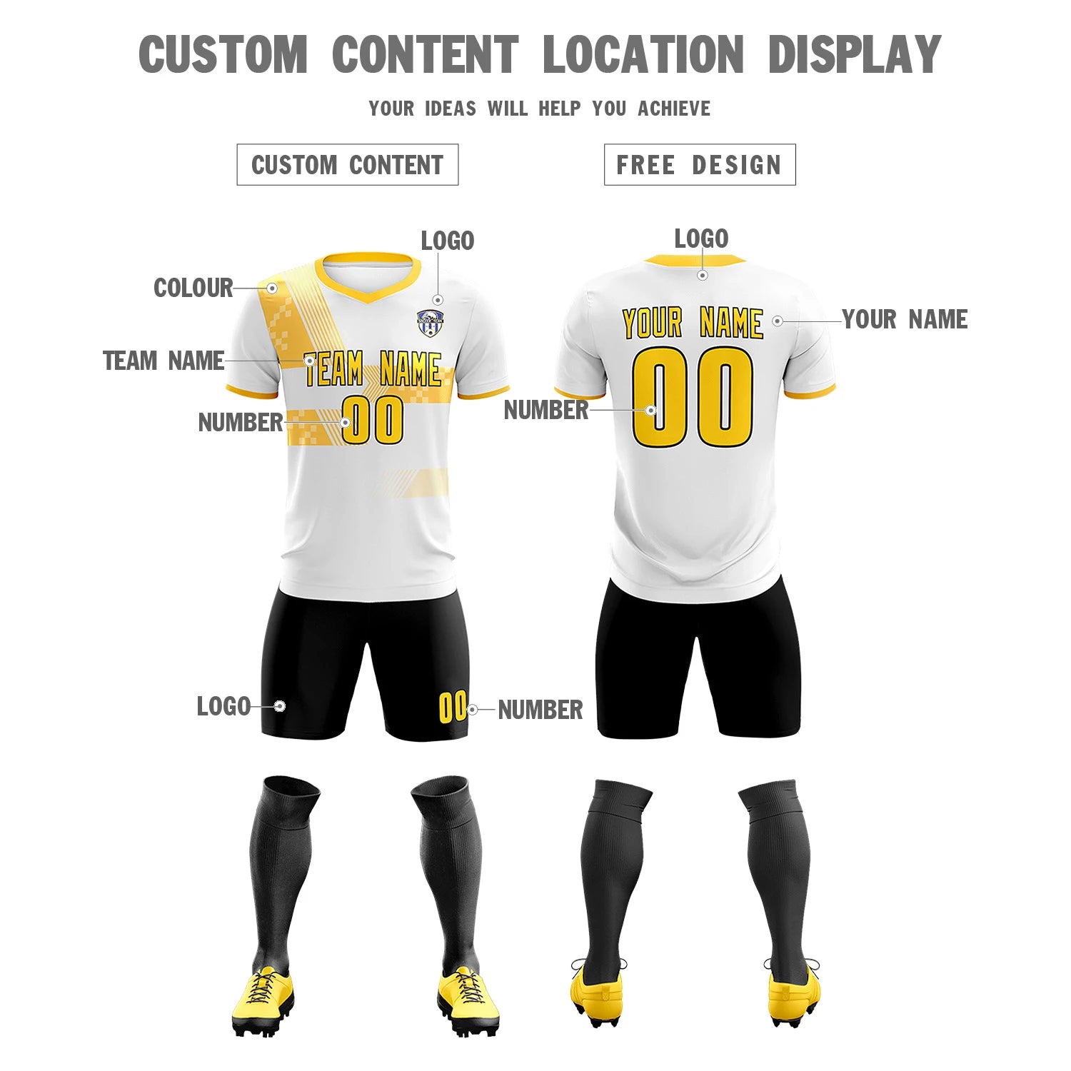 Custom White Gold01 Training Uniform For Men Soccer Sets Jersey