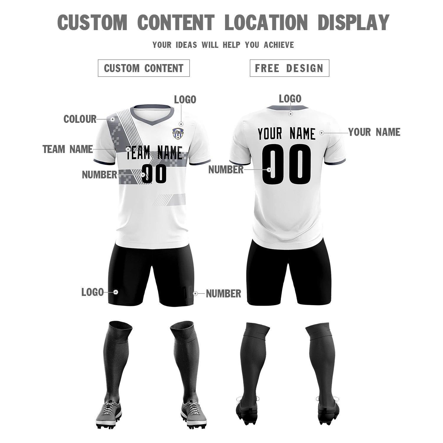Custom White Gray Training Uniform For Men Soccer Sets Jersey
