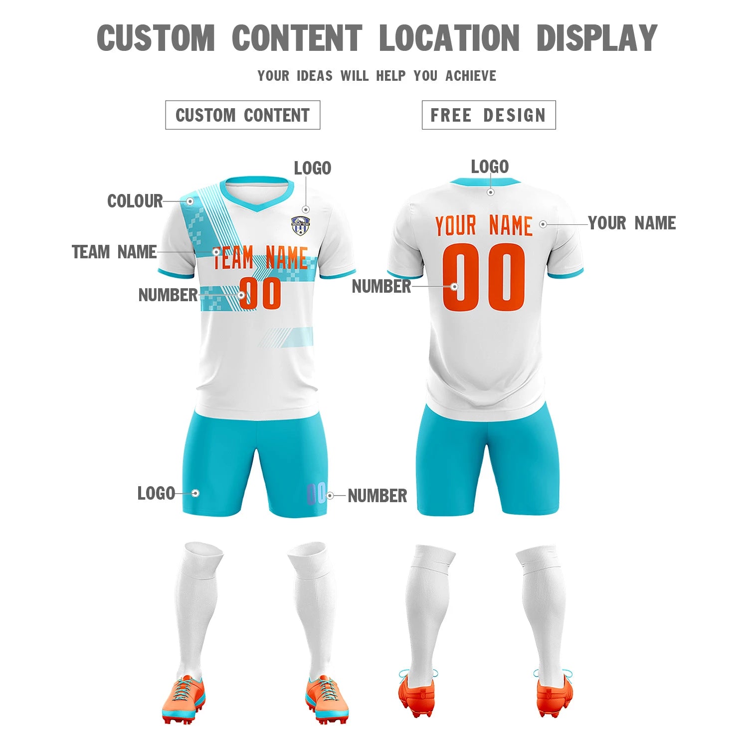 Custom White Aqua Training Uniform For Men Soccer Sets Jersey
