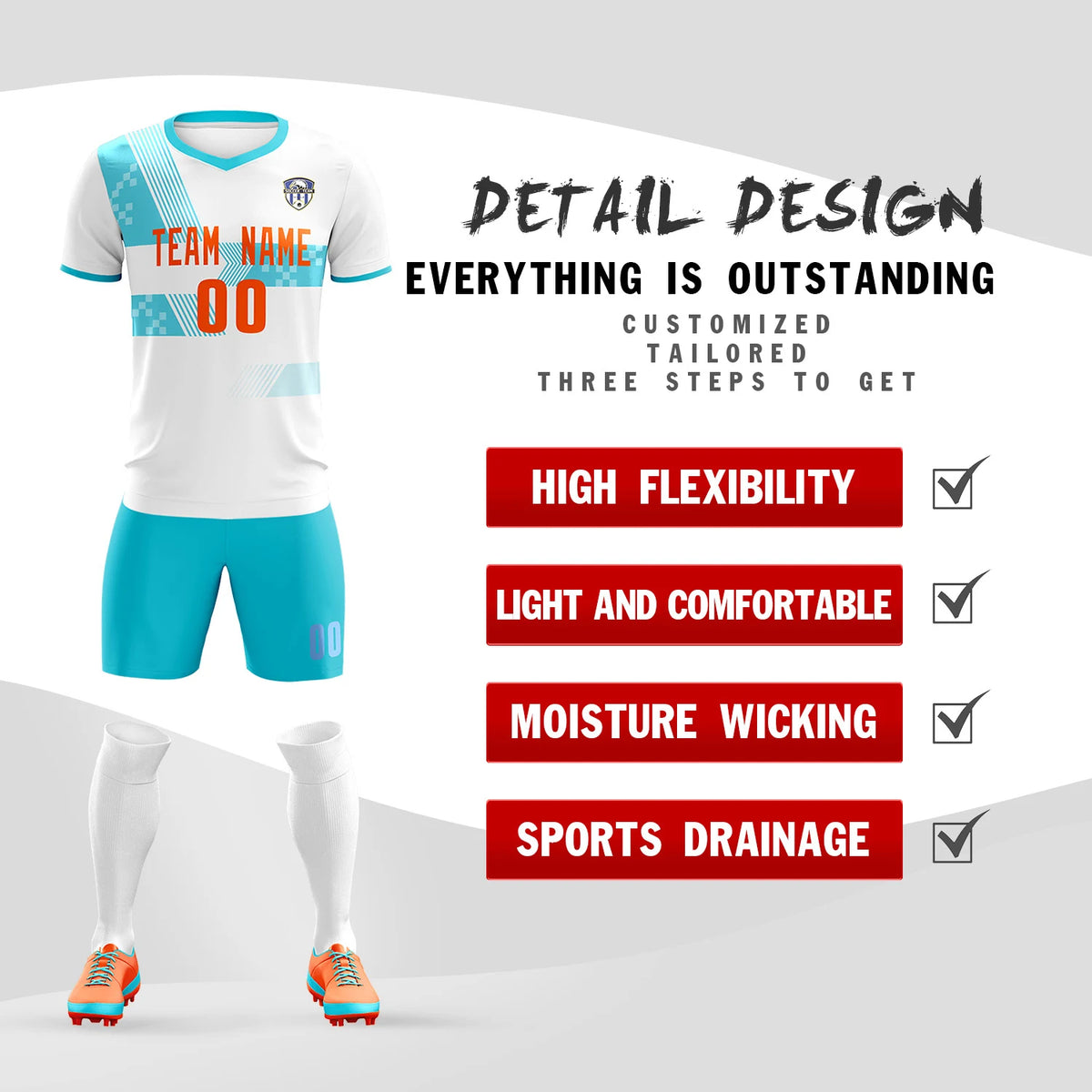 Custom White Aqua Training Uniform For Men Soccer Sets Jersey