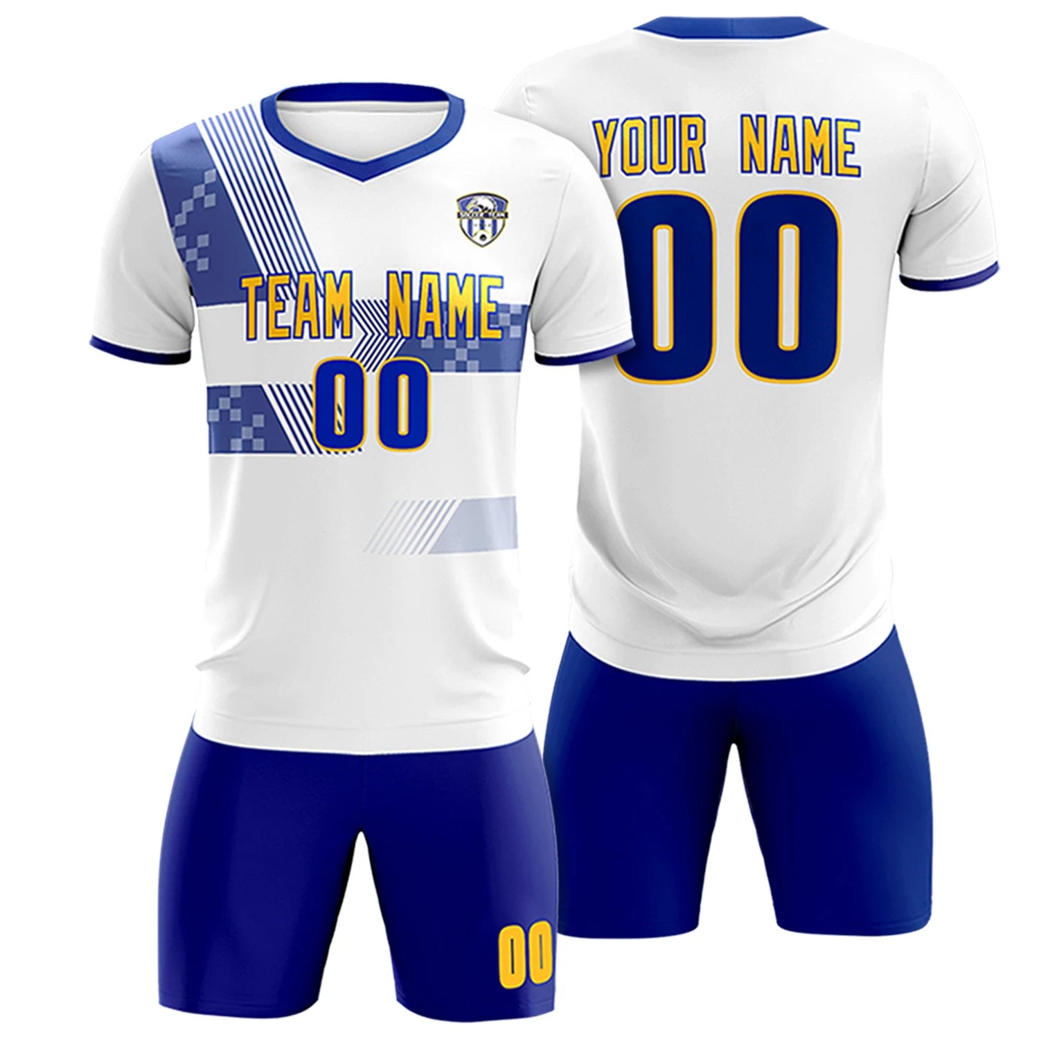 Custom White Royal Blue Training Uniform For Men Soccer Sets Jersey