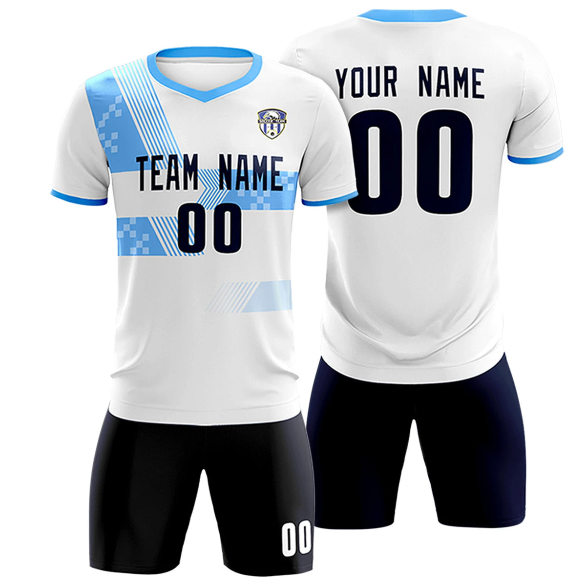 Custom White Powder Blue Training Uniform For Men Soccer Sets Jersey