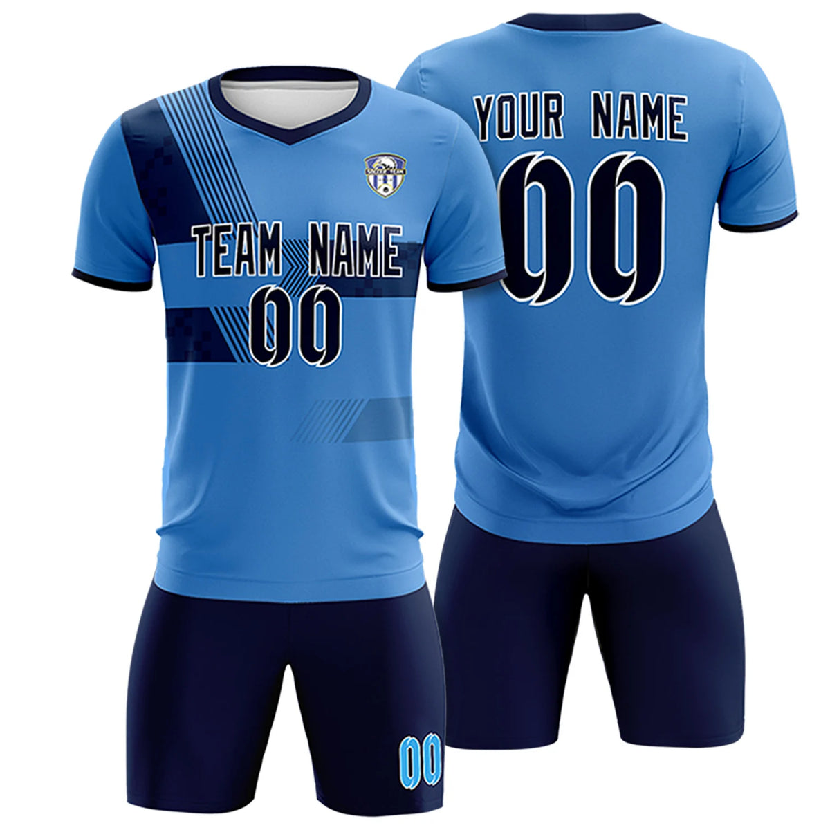Custom Powder Blue Navy Training Uniform For Men Soccer Sets Jersey