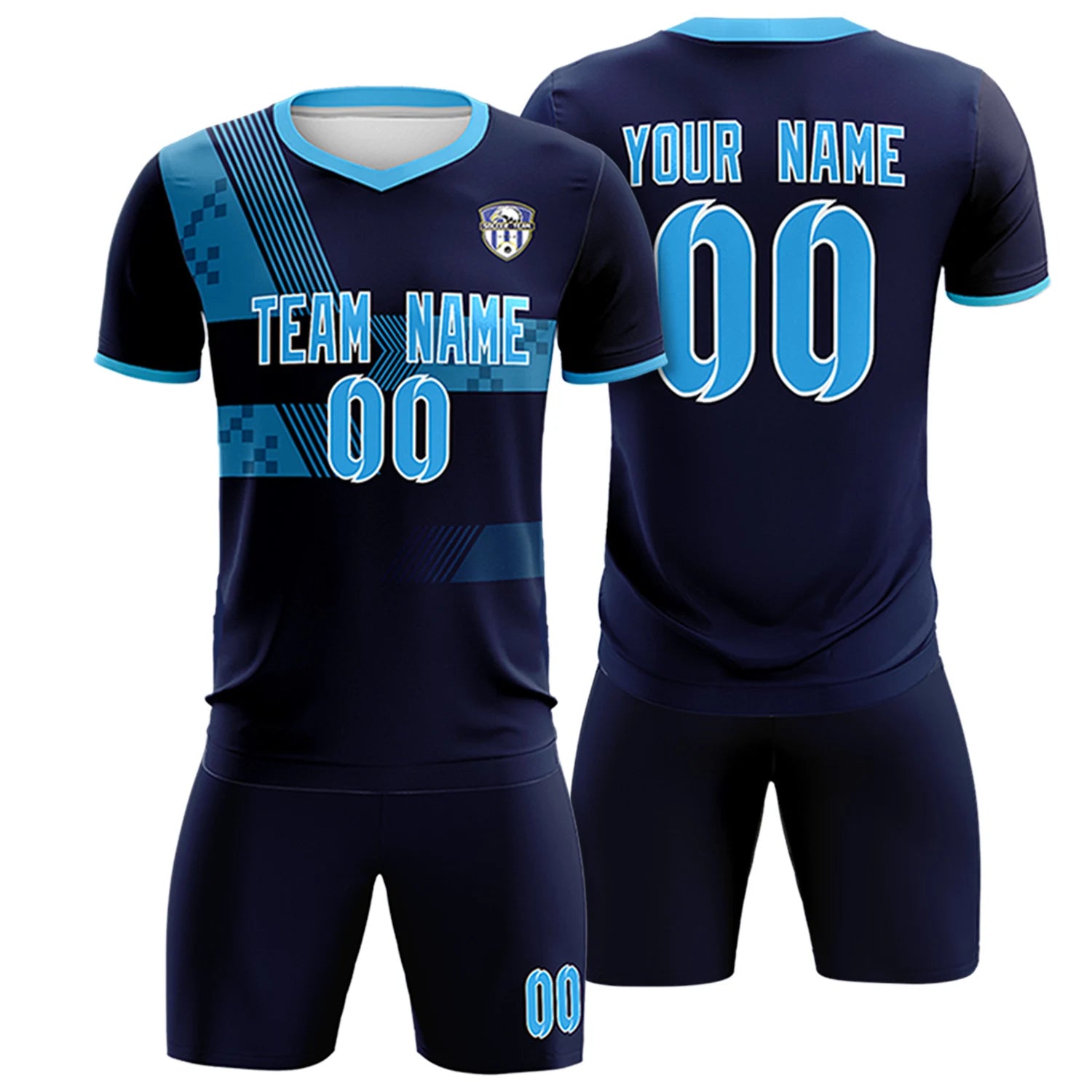 Custom Navy Powder Blue Training Uniform For Men Soccer Sets Jersey