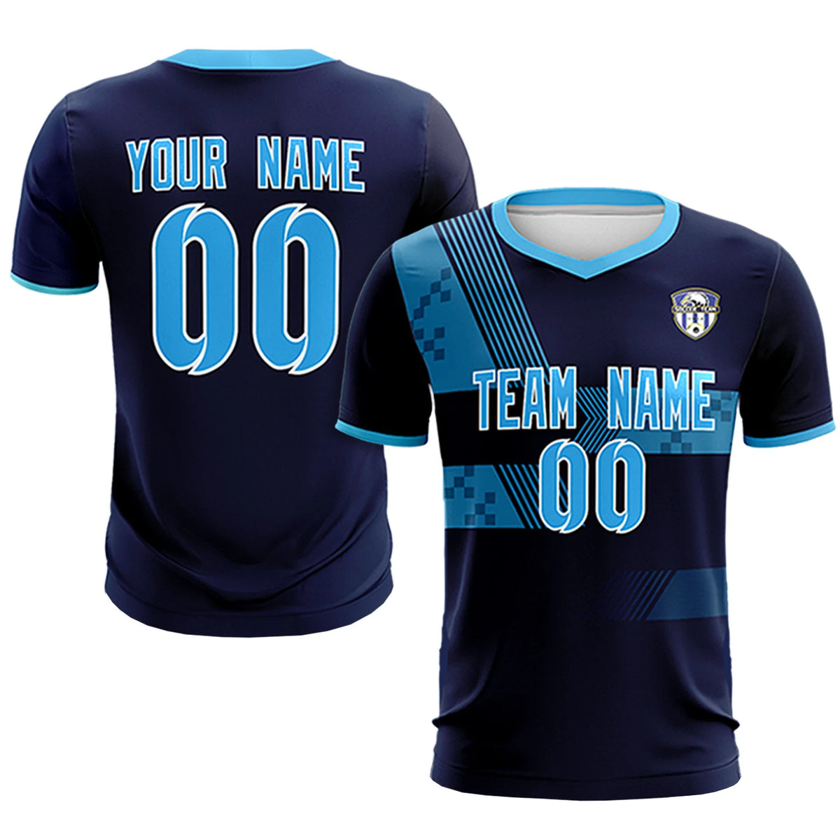 Custom Navy Powder Blue Training Uniform For Men Soccer Sets Jersey
