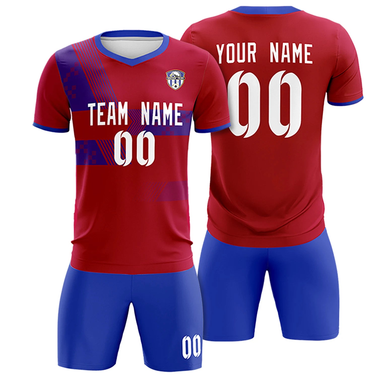 Custom Red Royal Blue Training Uniform For Men Soccer Sets Jersey