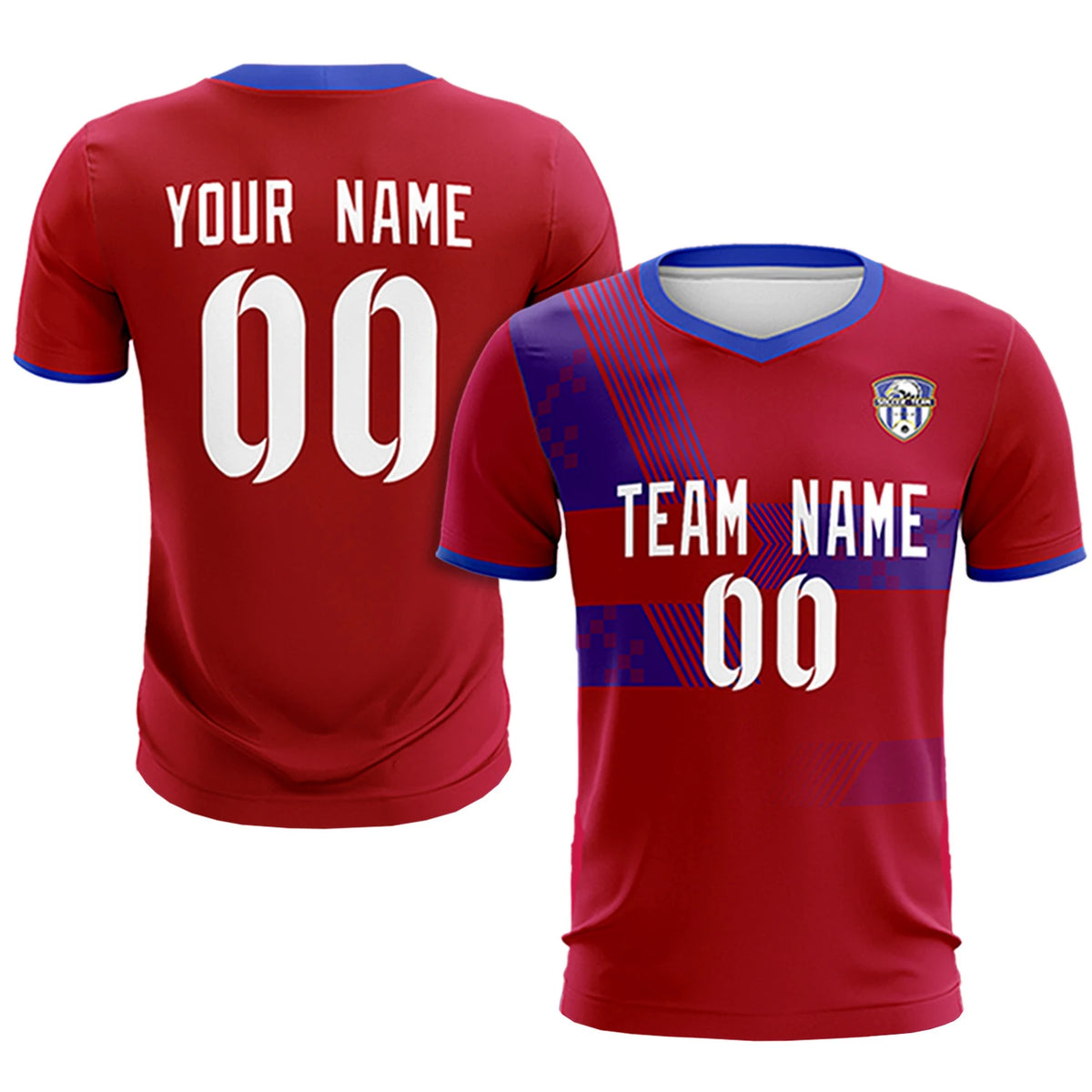 Custom Red Royal Blue Training Uniform For Men Soccer Sets Jersey