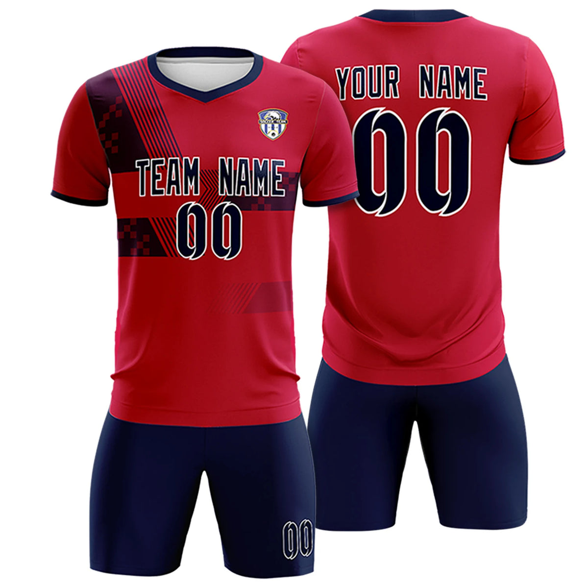 Custom Red Navy Training Uniform For Men Soccer Sets Jersey