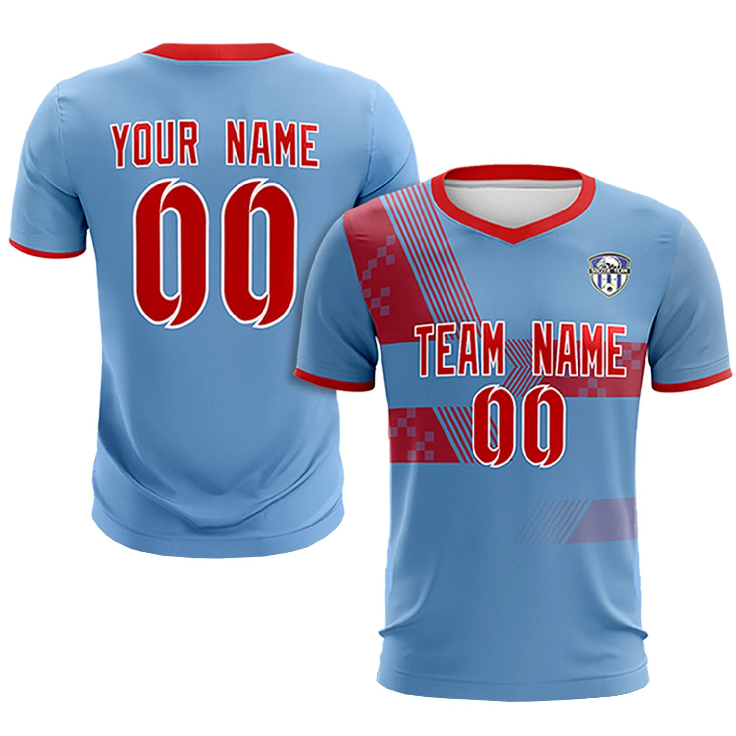 Custom Light Blue Red Training Uniform For Men Soccer Sets Jersey