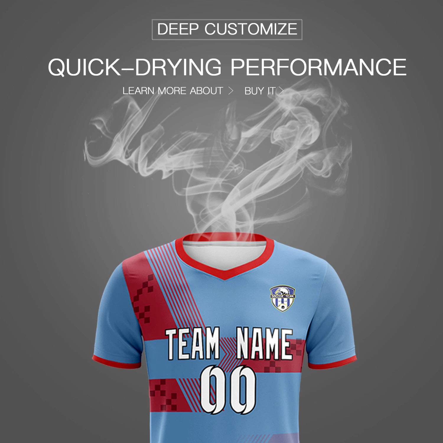 Custom Light Blue Red Training Uniform For Men Soccer Sets Jersey