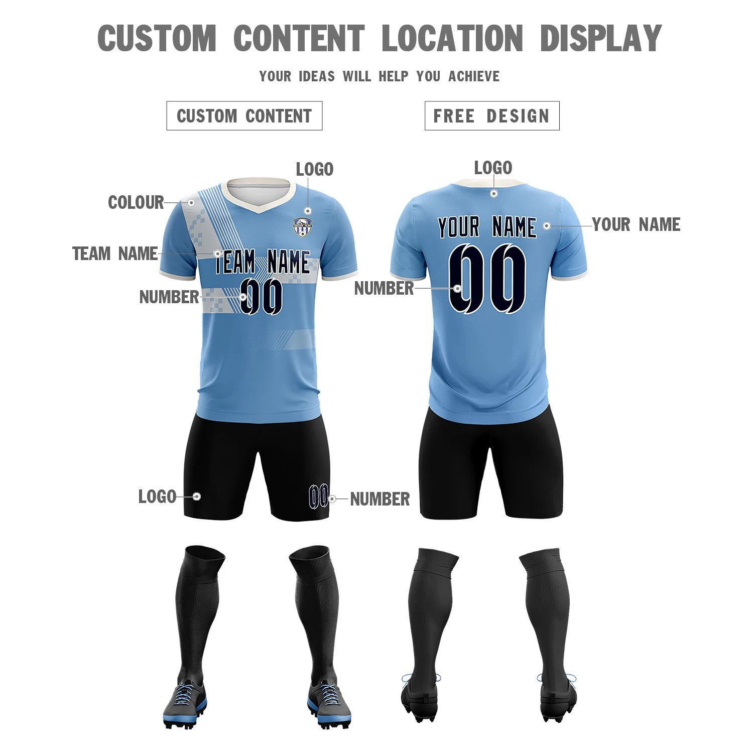 Custom Light Blue Cream Training Uniform For Men Soccer Sets Jersey