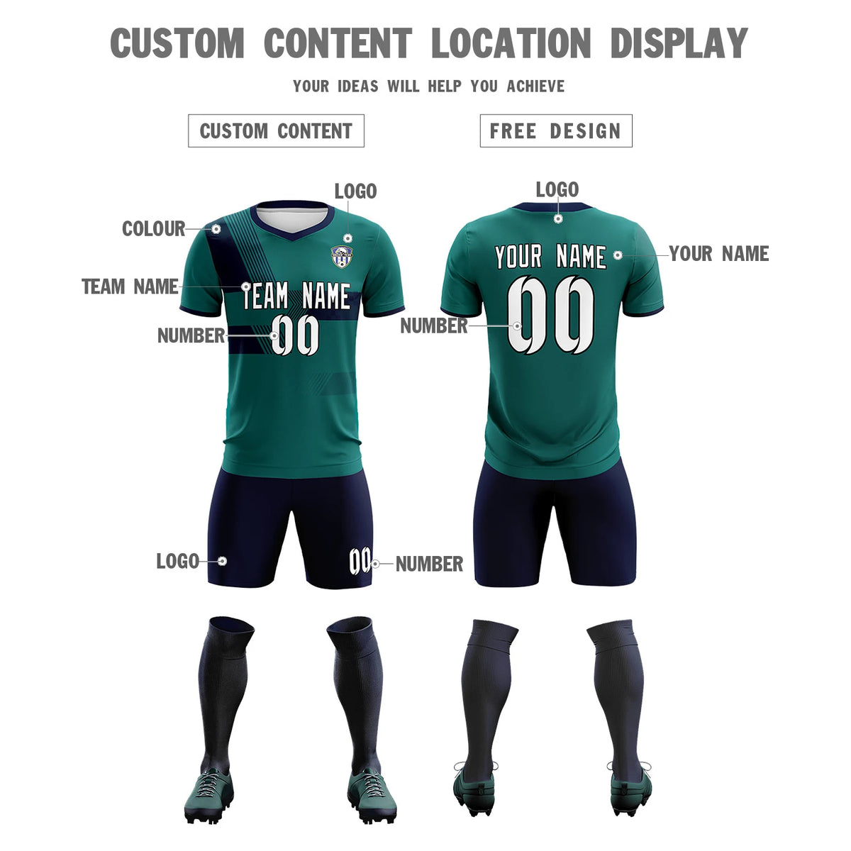 Custom Midnight Green Navy Training Uniform For Men Soccer Sets Jersey