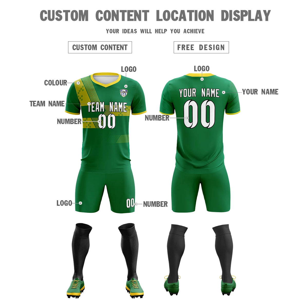 Custom Kelly Green Gold01 Training Uniform For Men Soccer Sets Jersey