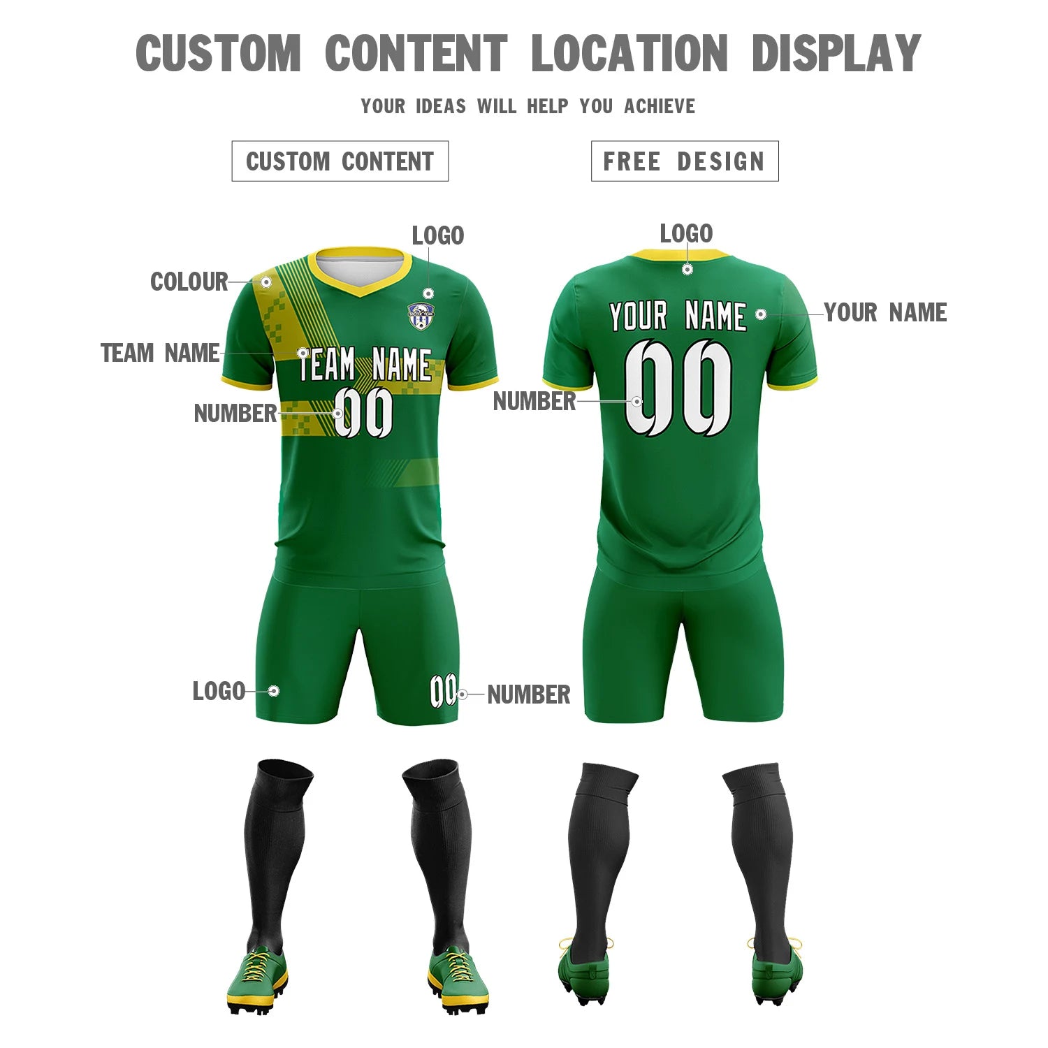 Custom Kelly Green Gold01 Training Uniform For Men Soccer Sets Jersey