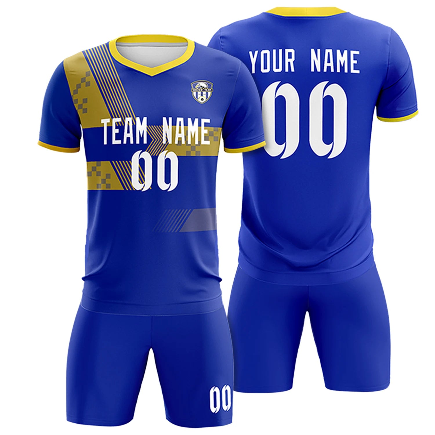 Custom Royal Blue Gold01 Training Uniform For Men Soccer Sets Jersey