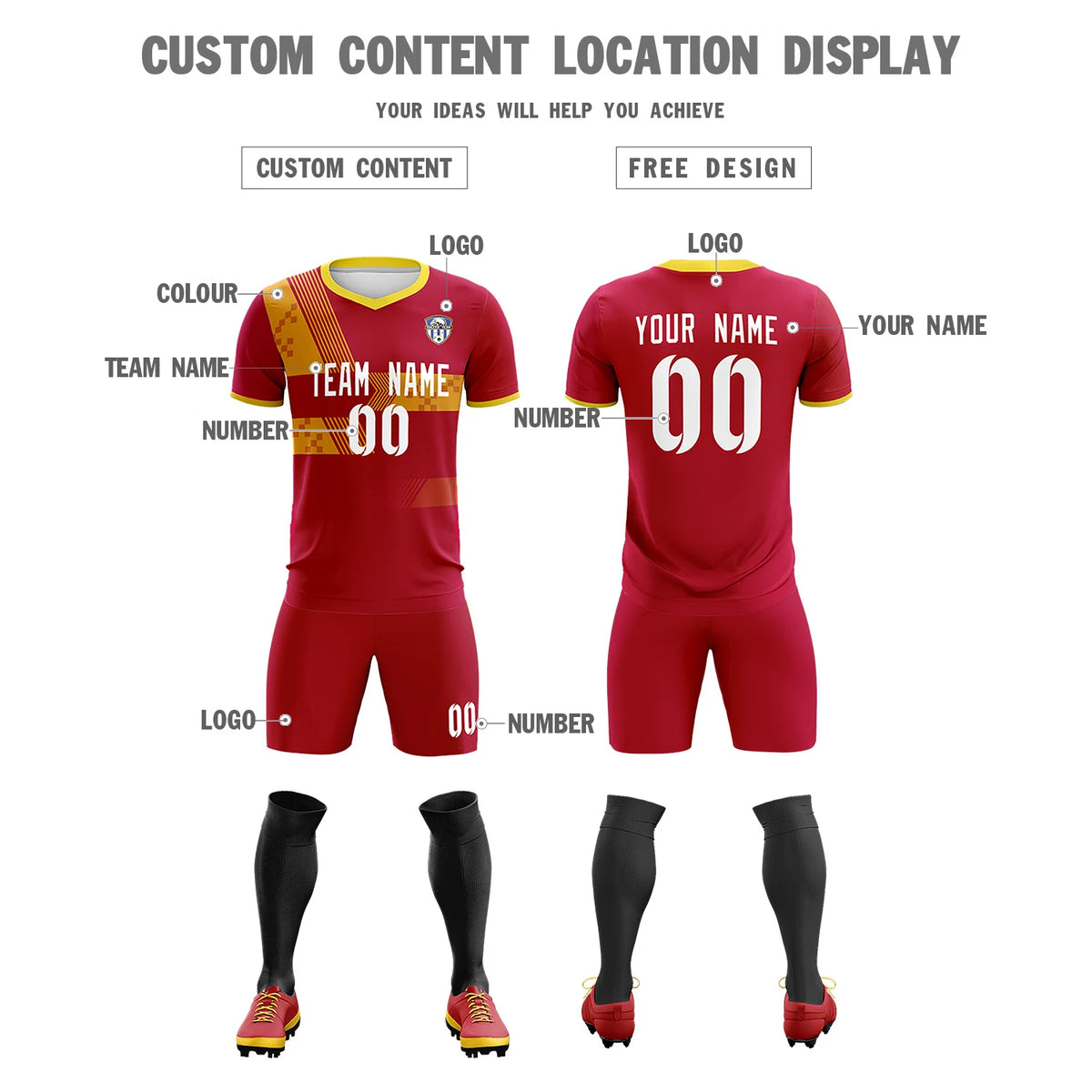 Custom Red Gold01 Training Uniform For Men Soccer Sets Jersey