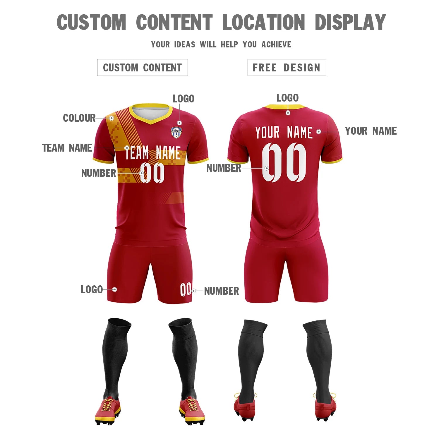 Custom Red Gold01 Training Uniform For Men Soccer Sets Jersey