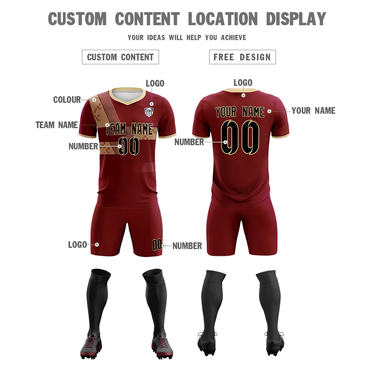 Custom Crimson Khaki Training Uniform For Men Soccer Sets Jersey