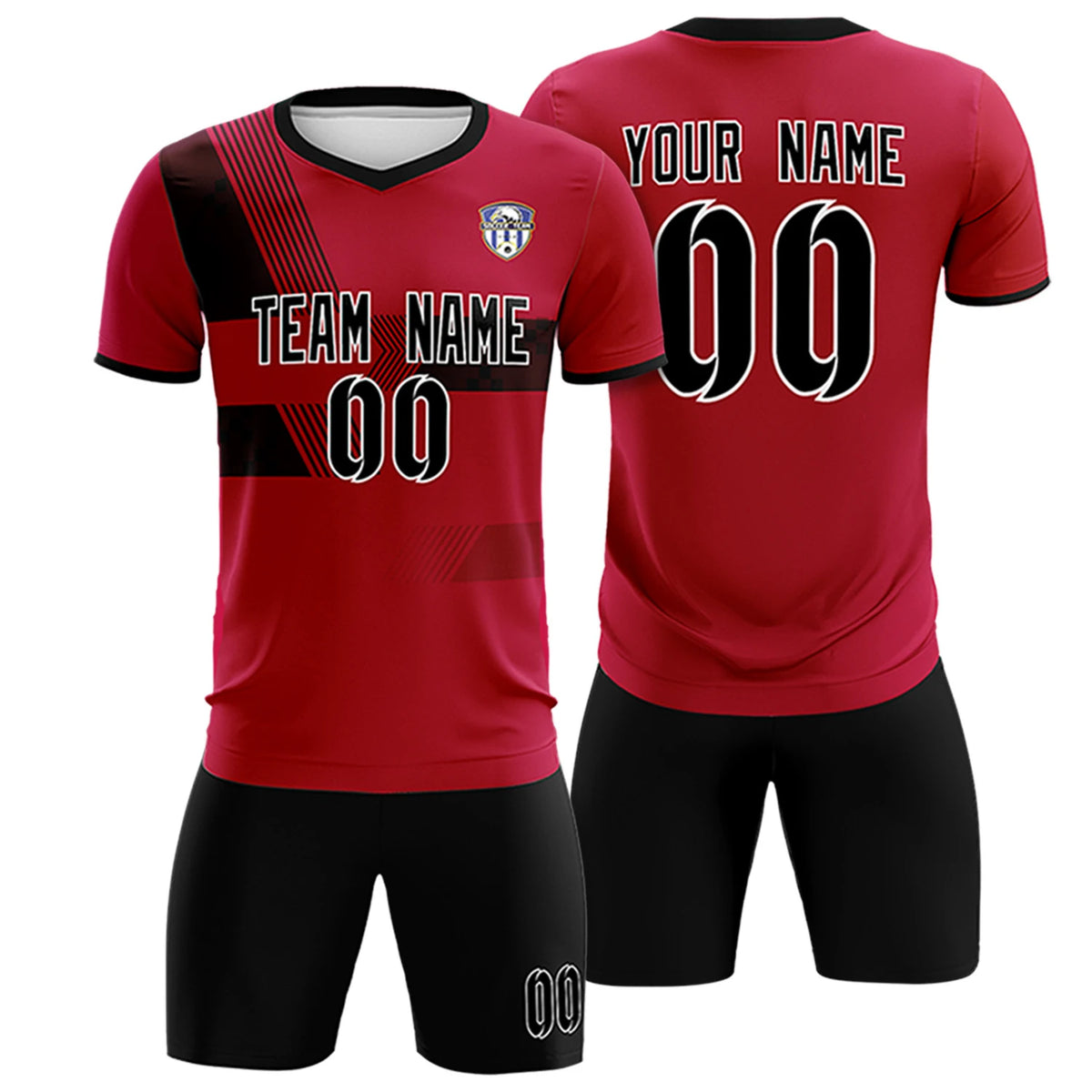 Custom Red Navy Training Uniform For Men Soccer Sets Jersey