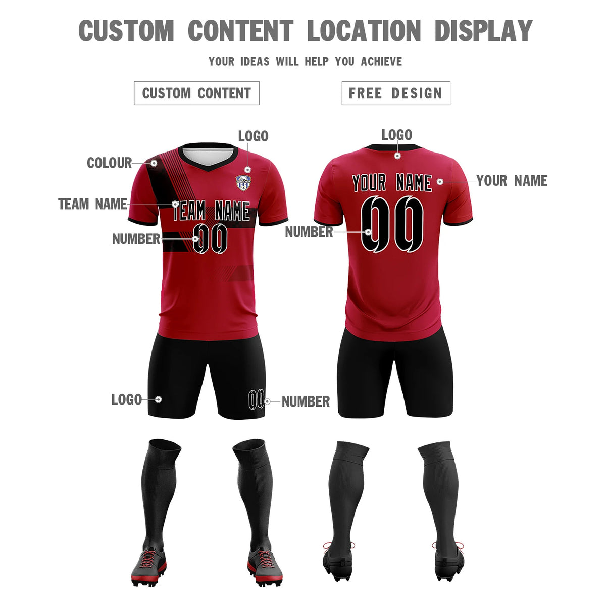 Custom Red Navy Training Uniform For Men Soccer Sets Jersey