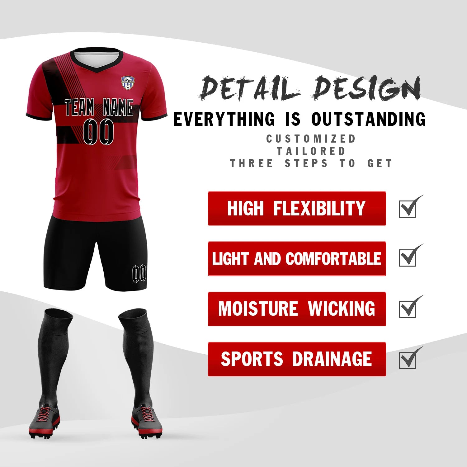 Custom Red Navy Training Uniform For Men Soccer Sets Jersey