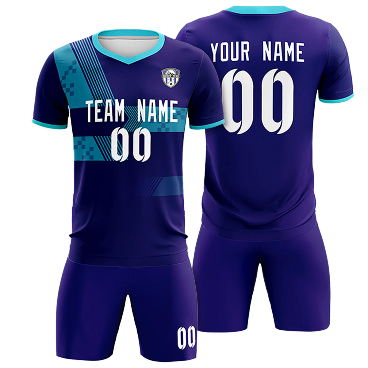 Custom Purple Aqua Training Uniform For Men Soccer Sets Jersey