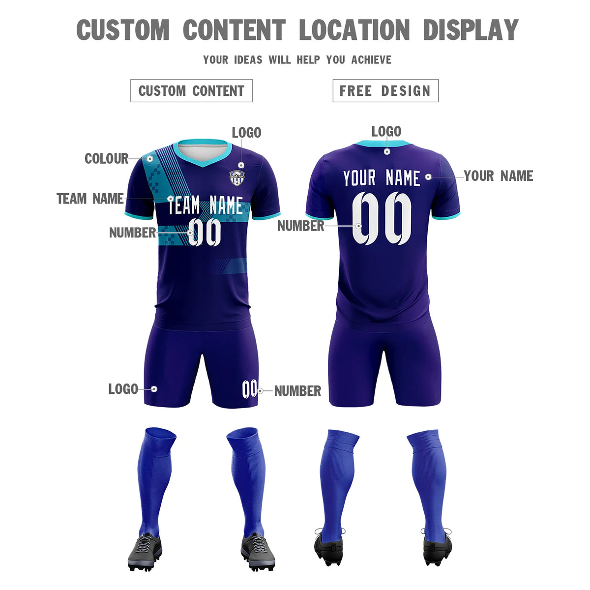 Custom Purple Aqua Training Uniform For Men Soccer Sets Jersey