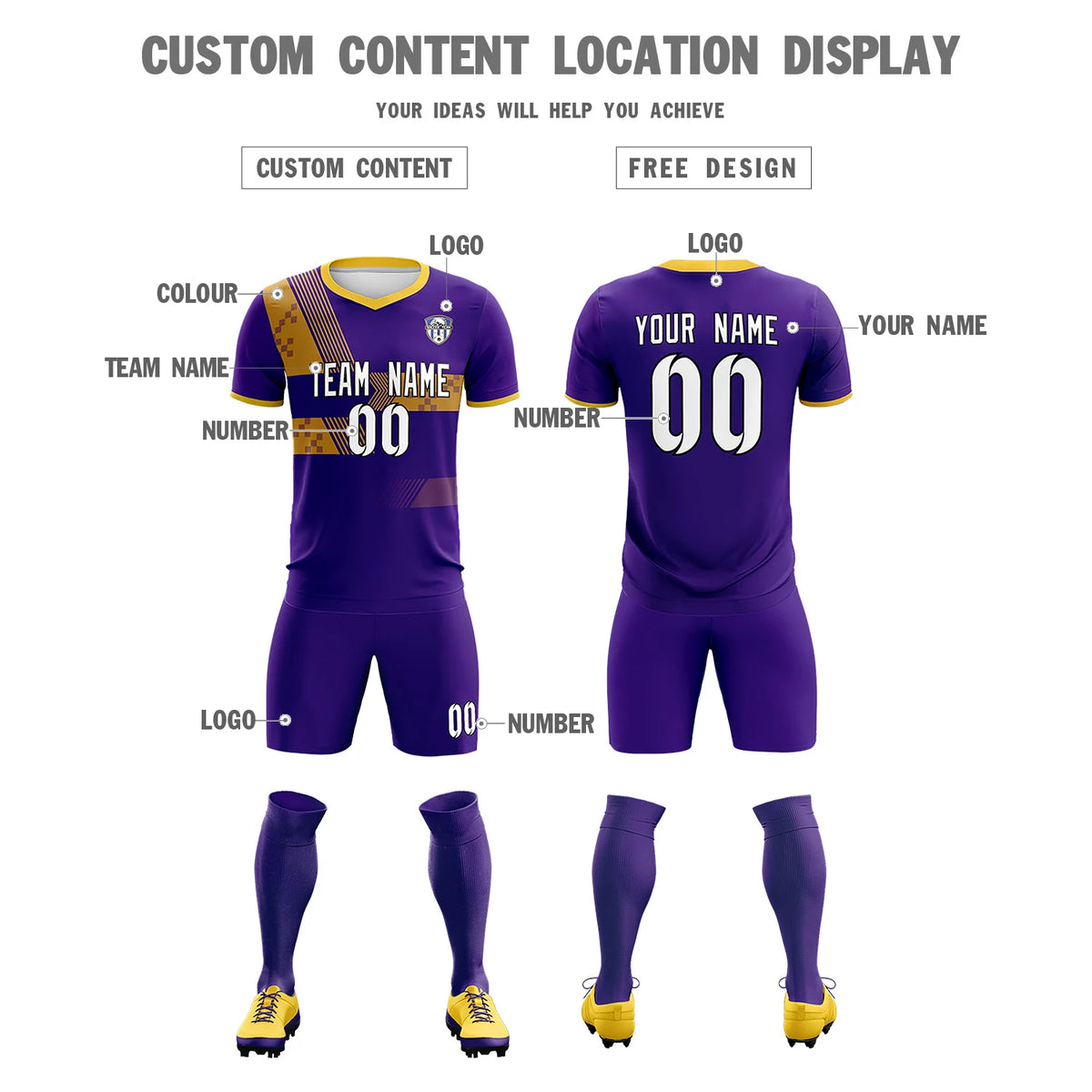 Custom Purple Gold01 Training Uniform For Men Soccer Sets Jersey