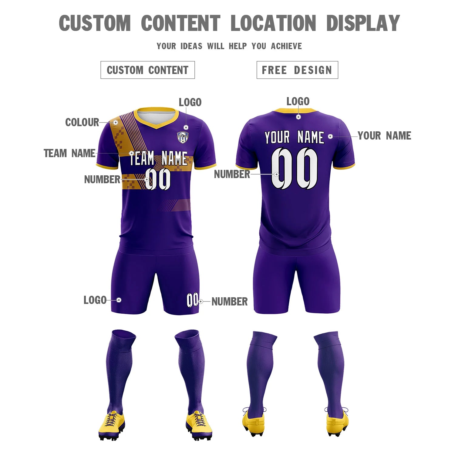 Custom Purple Gold01 Training Uniform For Men Soccer Sets Jersey