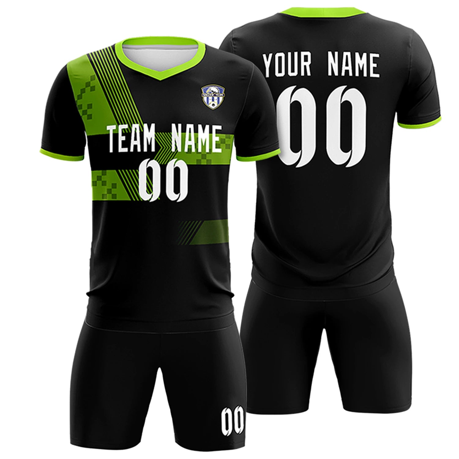 Custom Black Neon Green Training Uniform For Men Soccer Sets Jersey