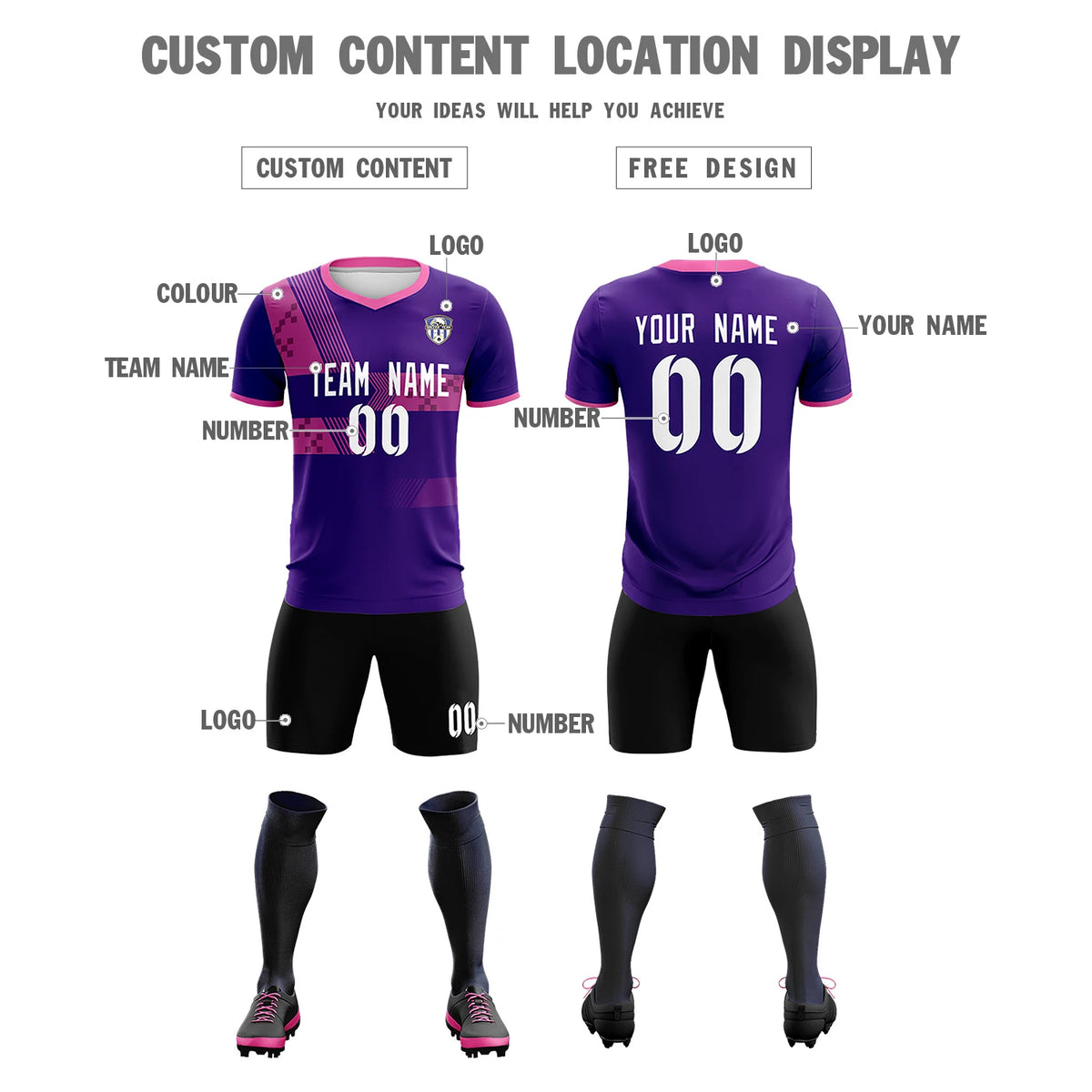 Custom Purple Pink Training Uniform For Men Soccer Sets Jersey