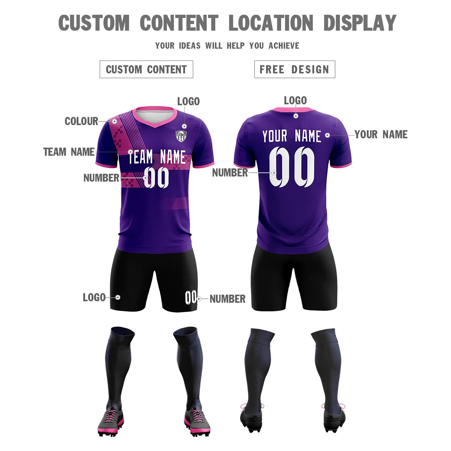 Custom Purple Pink Training Uniform For Men Soccer Sets Jersey