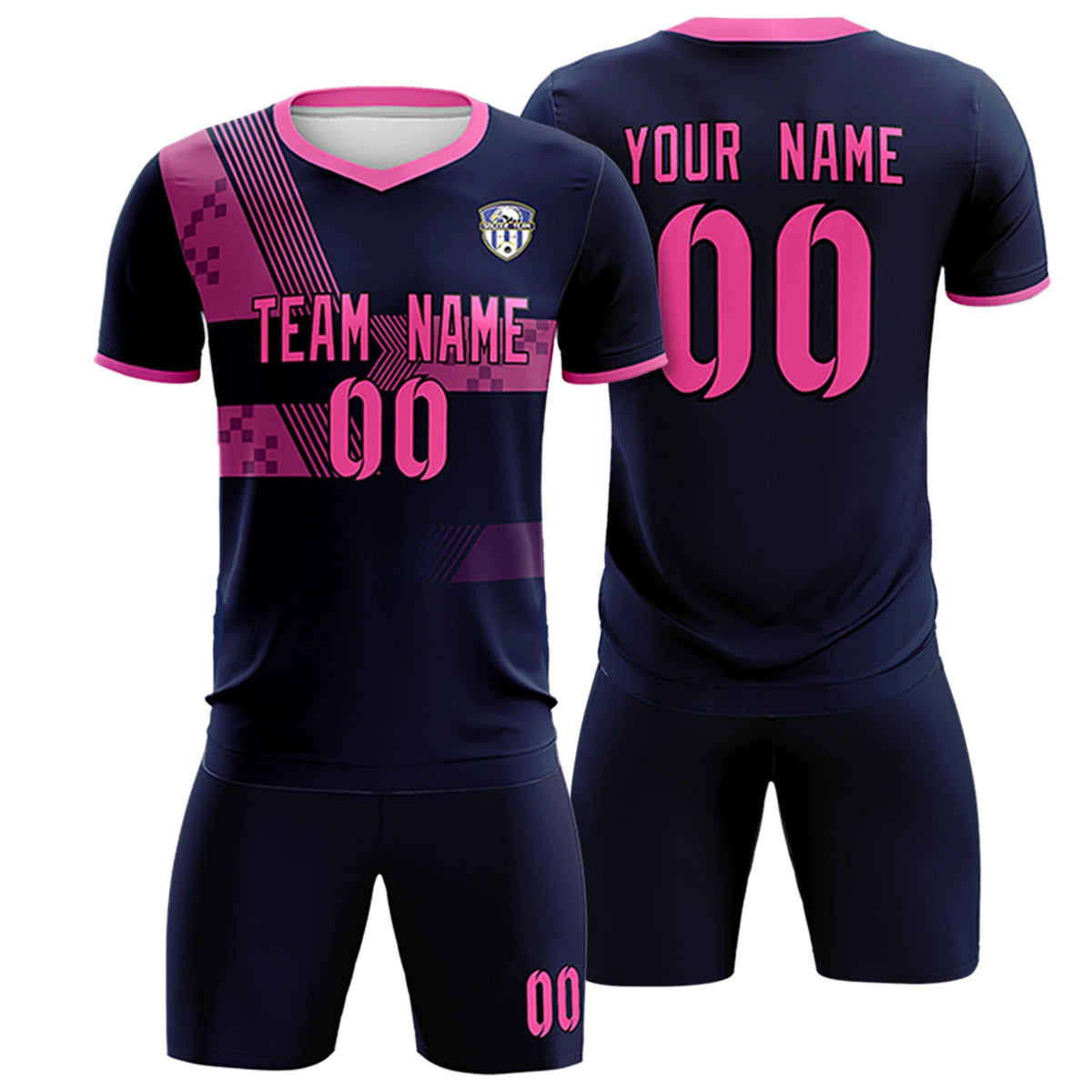 Custom Navy Pink Training Uniform For Men Soccer Sets Jersey
