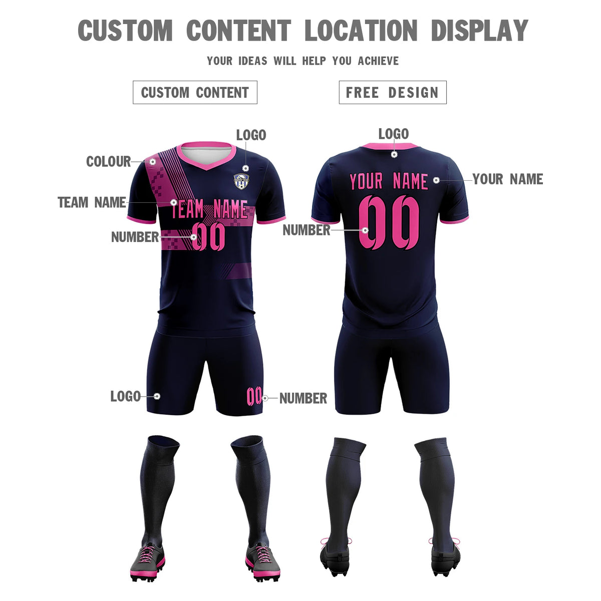 Custom Navy Pink Training Uniform For Men Soccer Sets Jersey