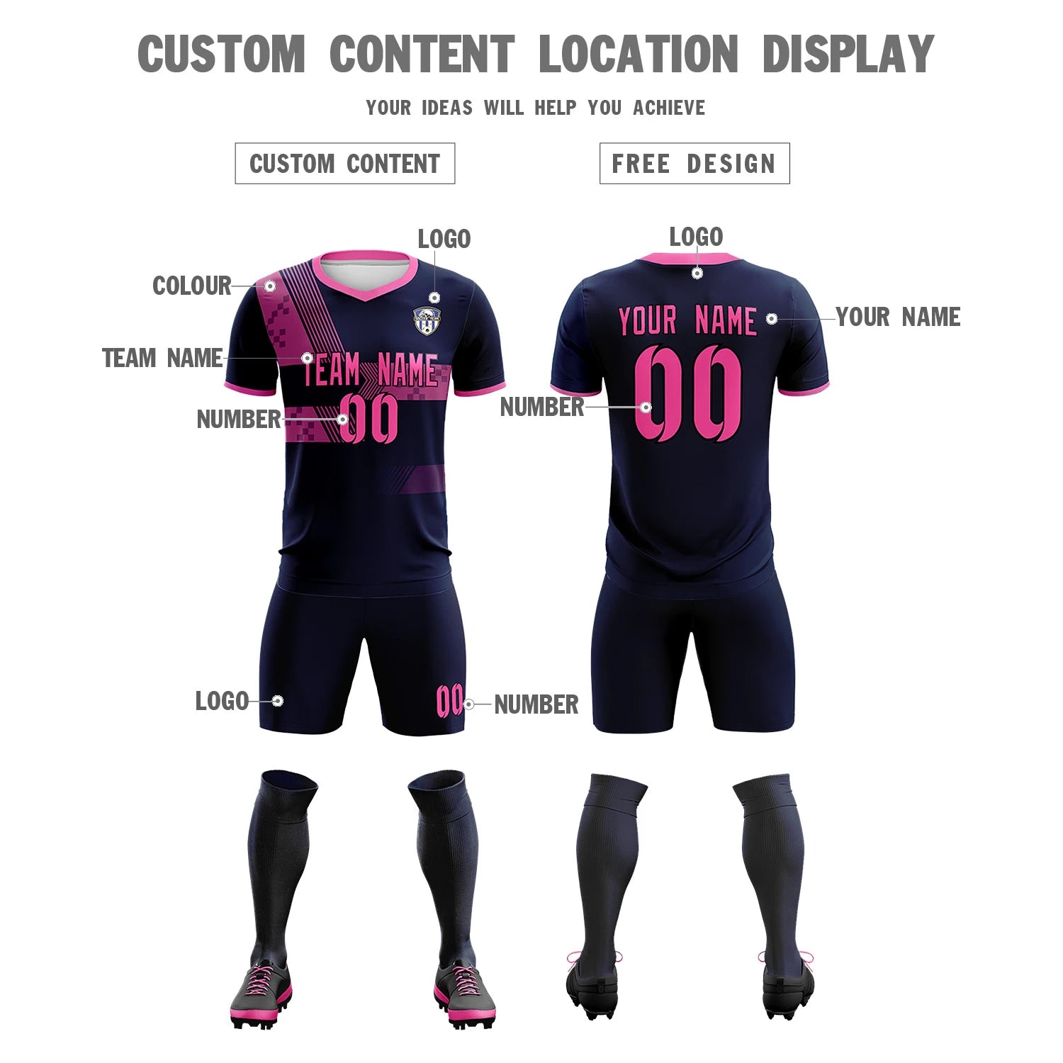 Custom Navy Pink Training Uniform For Men Soccer Sets Jersey