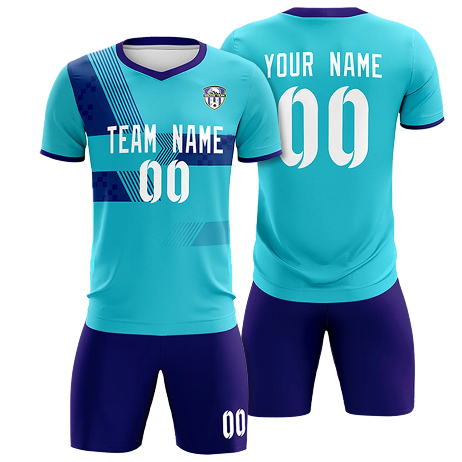 Custom Aqua Purple Training Uniform For Men Soccer Sets Jersey