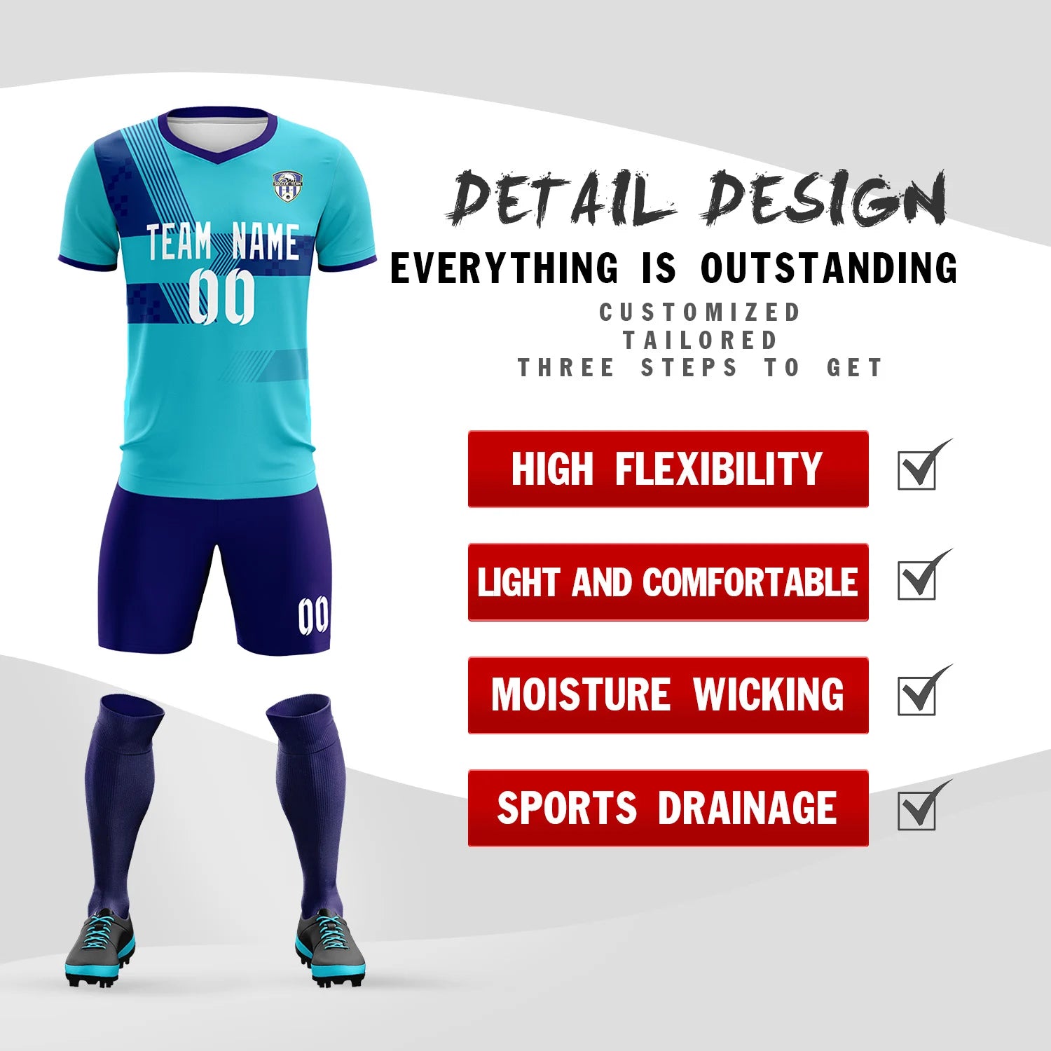 Custom Aqua Purple Training Uniform For Men Soccer Sets Jersey