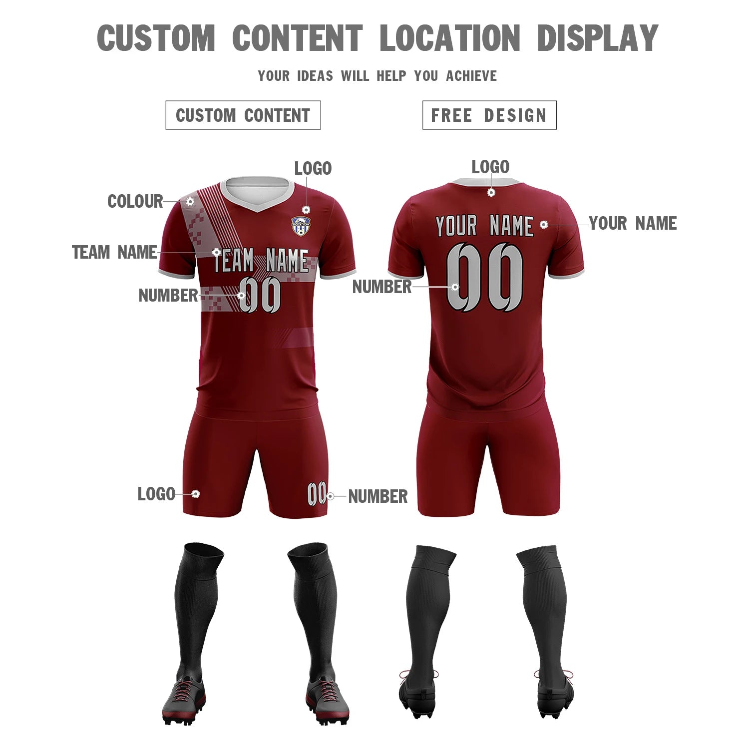 Custom Crimson Gray Training Uniform For Men Soccer Sets Jersey