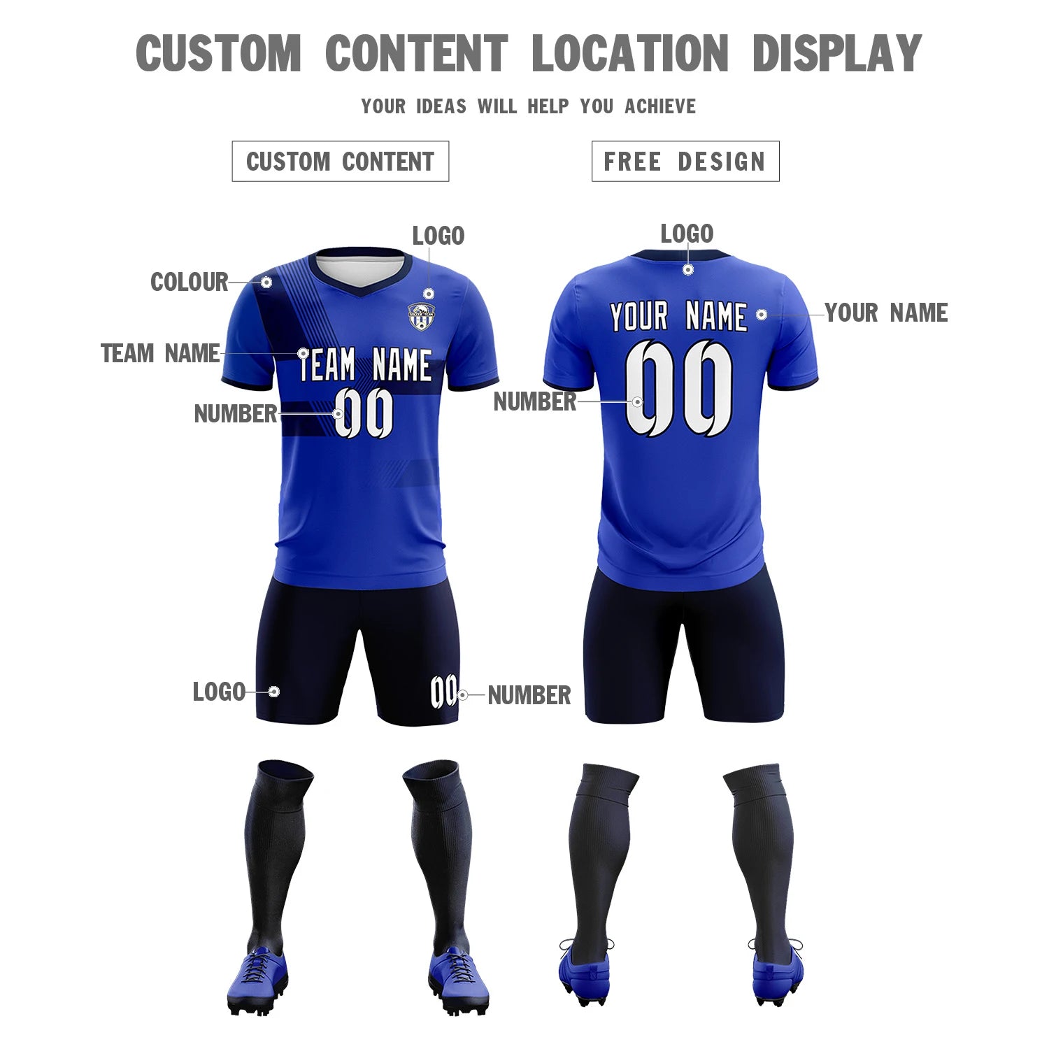 Custom Royal Blue Navy Training Uniform For Men Soccer Sets Jersey