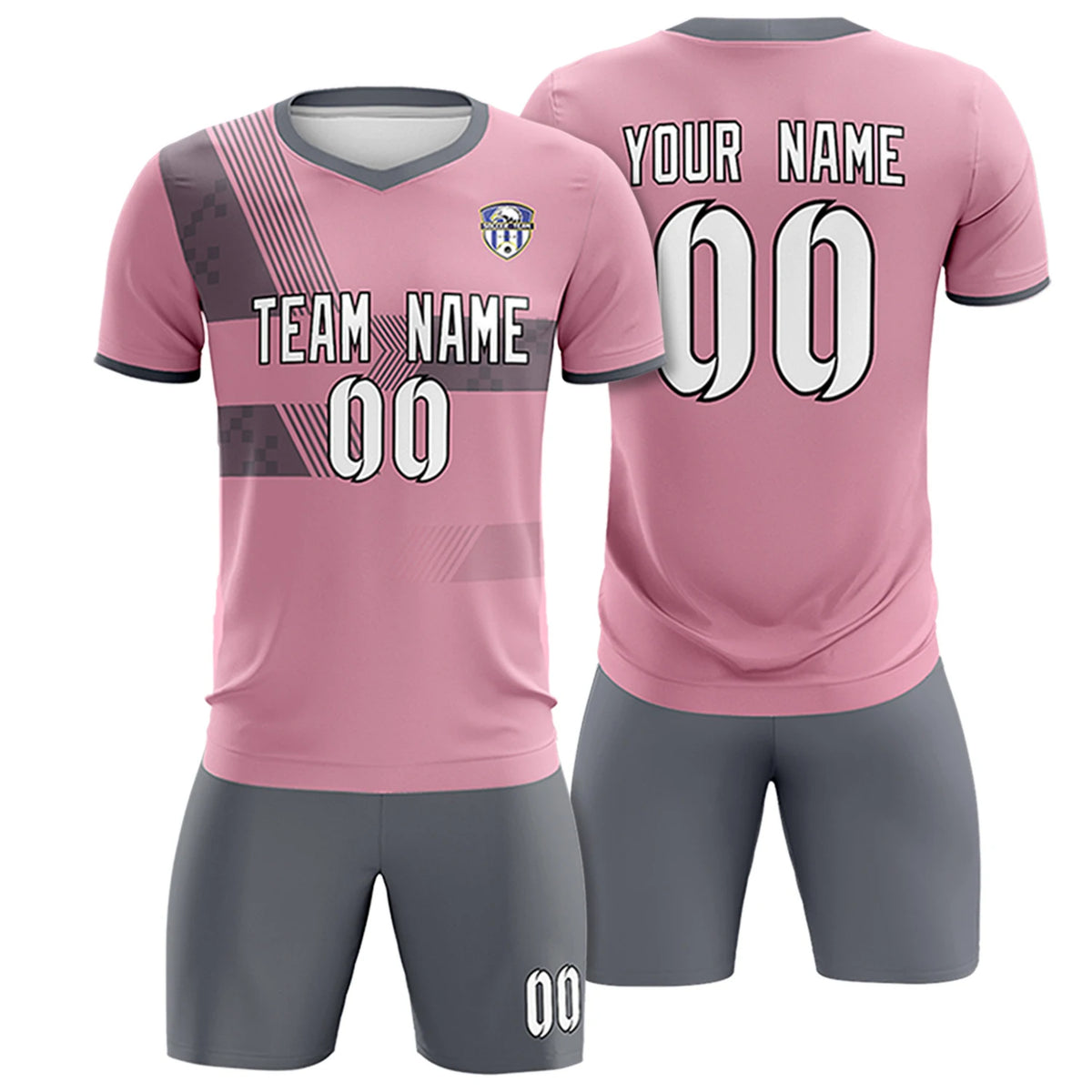 Custom Light Pink Gray Training Uniform For Men Soccer Sets Jersey