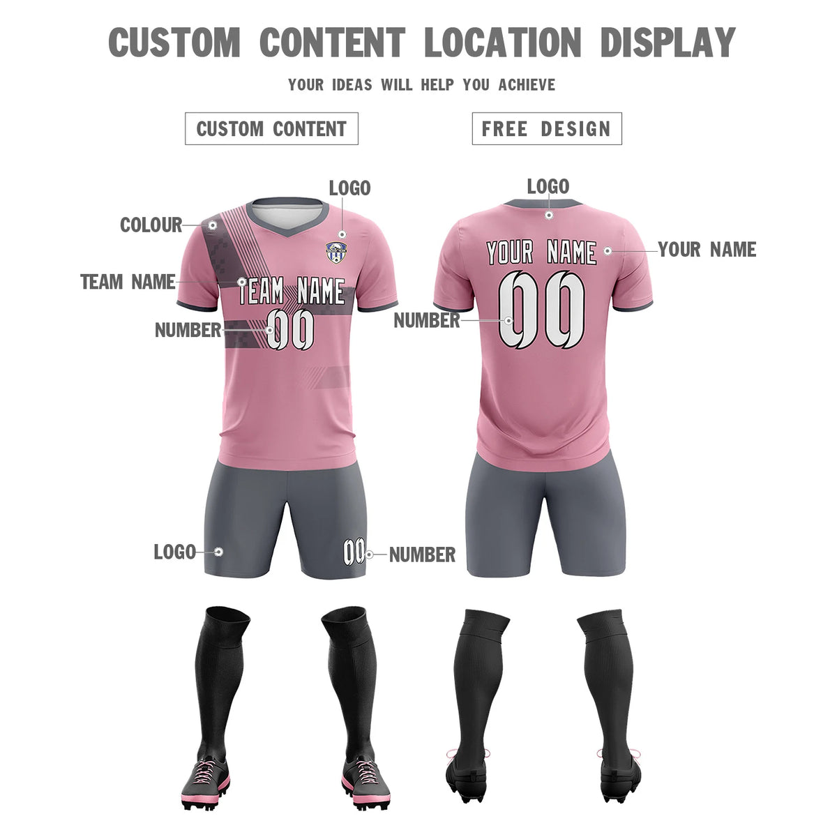 Custom Light Pink Gray Training Uniform For Men Soccer Sets Jersey